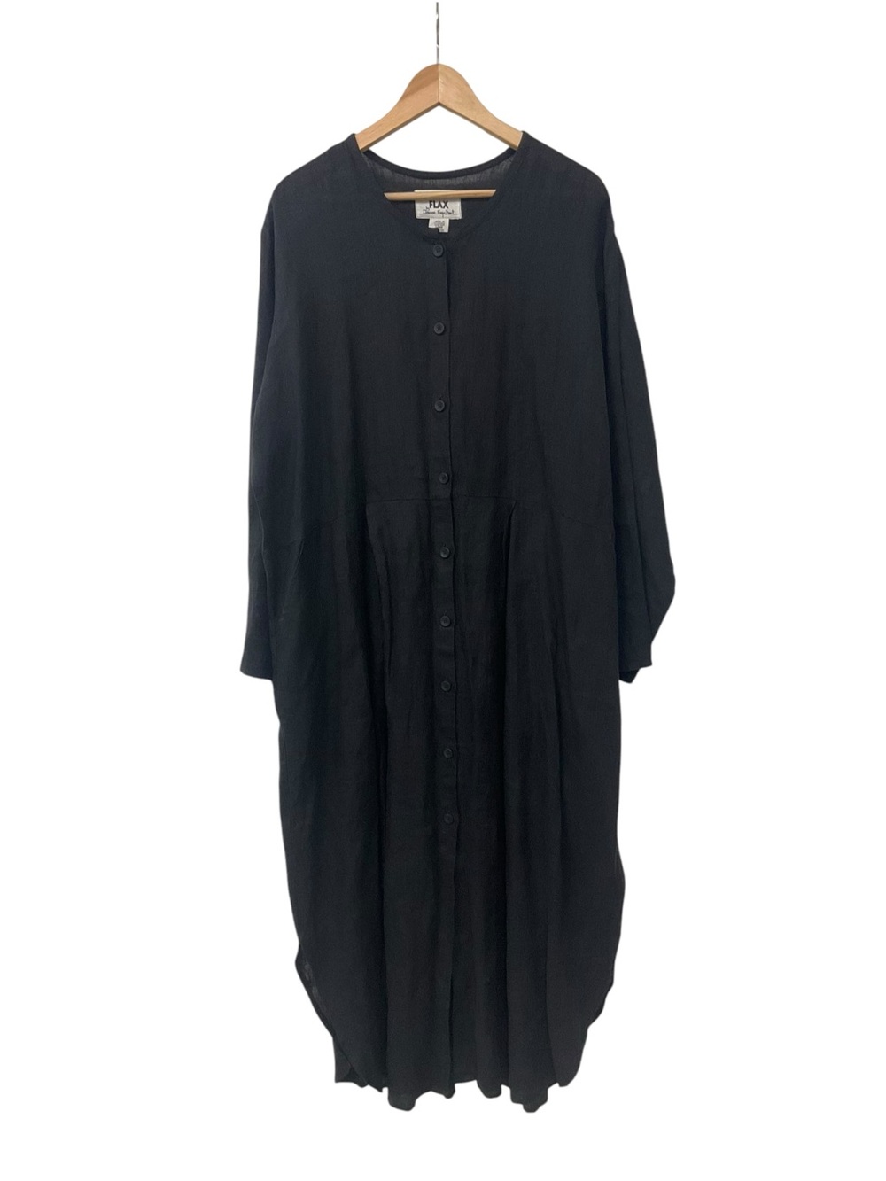 Vintage 90s FLAX by Jeanne Engelhart Black Linen Maxi Dress Large Lagenlook